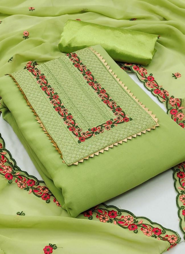 Georgette Light Green Daily Wear Sequinned Dress Material